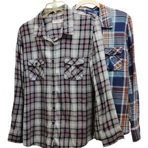 🖤🩷Faded Glory Plaid Flannel Shirt Lot of 2 L Black Pink Blue Brown Bundle 💙🤎